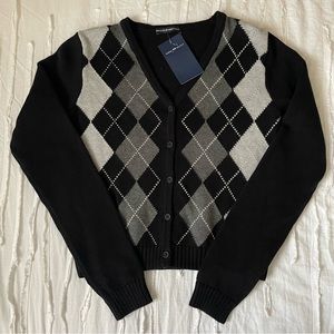 brandy melville black and grey argyle cardigan